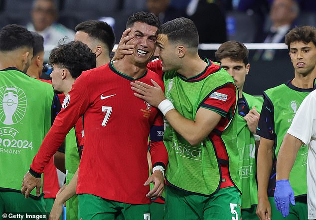 Cristiano Ronaldo burst into tears during Portugal's round of 16 match against Slovenia on Monday