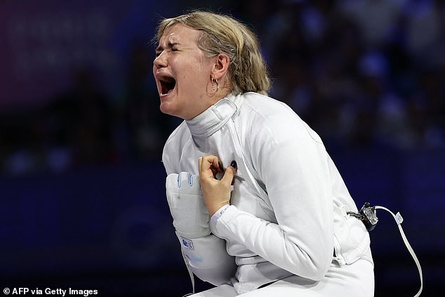 Polish fencer Aleksandra Jarecka reacted emotionally after winning bronze for Poland