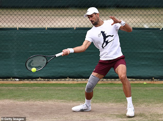 Novak Djokovic pictured during training on the eve of the men's singles final at Wimbledon on Sunday