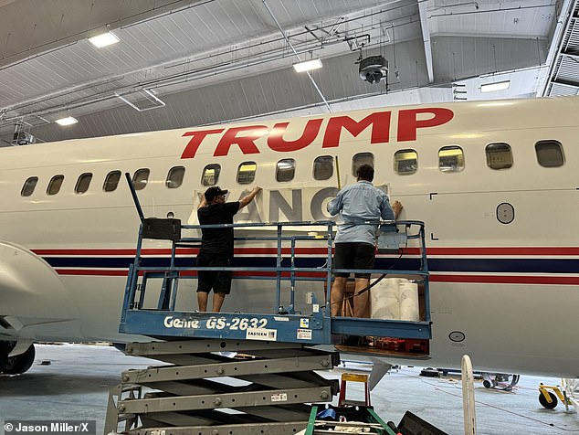 Trump campaign aide Jason Miller posted an image of Vance decals being applied to a plane