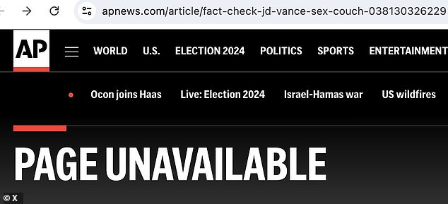 The AP has removed the article from its archives, with the page address indicating it is now no longer available
