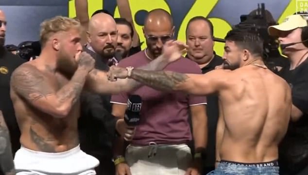 Jake Paul and Mike Perry nearly came to blows during their pre-match stare