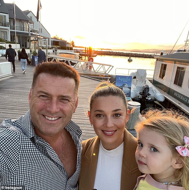 Jasmine is flying solo this week after her husband Karl Stefanovic (left) flew to Paris to cover the Olympics for the Today show. Pictured with their daughter Harper