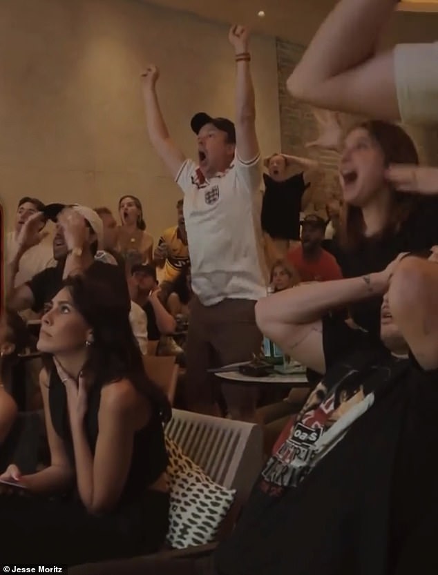 The 49-year-old Ted Lasso star, who has spent a lot of time in England filming the hit series, was spotted cheering while wearing an England shirt at No One Home in New York City