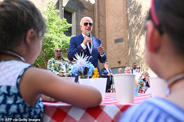 President Joe Biden stopped by an ice cream party in Harrisburg, Pennsylvania on Sunday, where he bragged about his fame for his aviator sunglasses and his love of chocolate chip ice cream