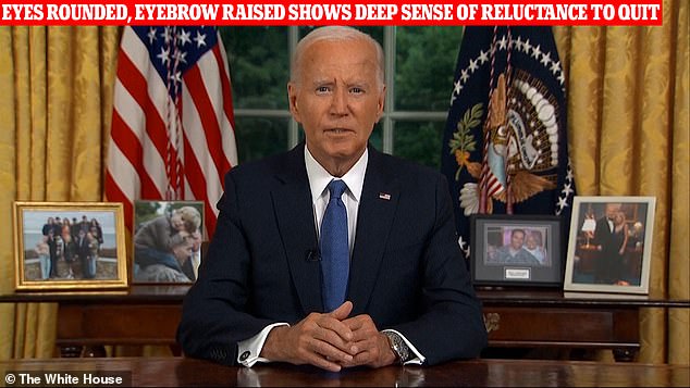 Joe Biden's expression showed a deep reluctance to give up his re-election, body language expert Judi James revealed