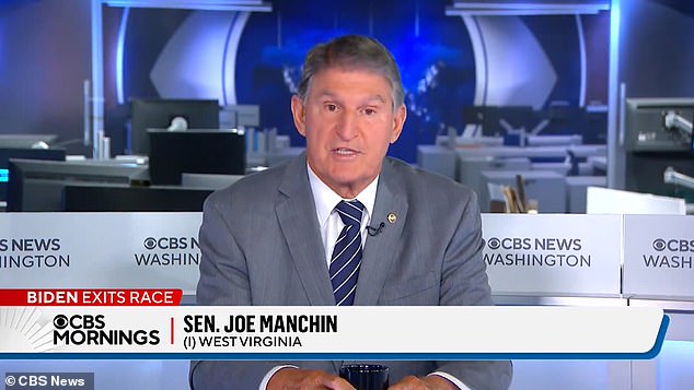 Sen. Joe Manchin, a Democrat turned independent, reiterated Monday morning that he has no plans to enter the presidential race now that President Joe Biden has ended his re-election bid and endorsed Vice President Kamala Harris