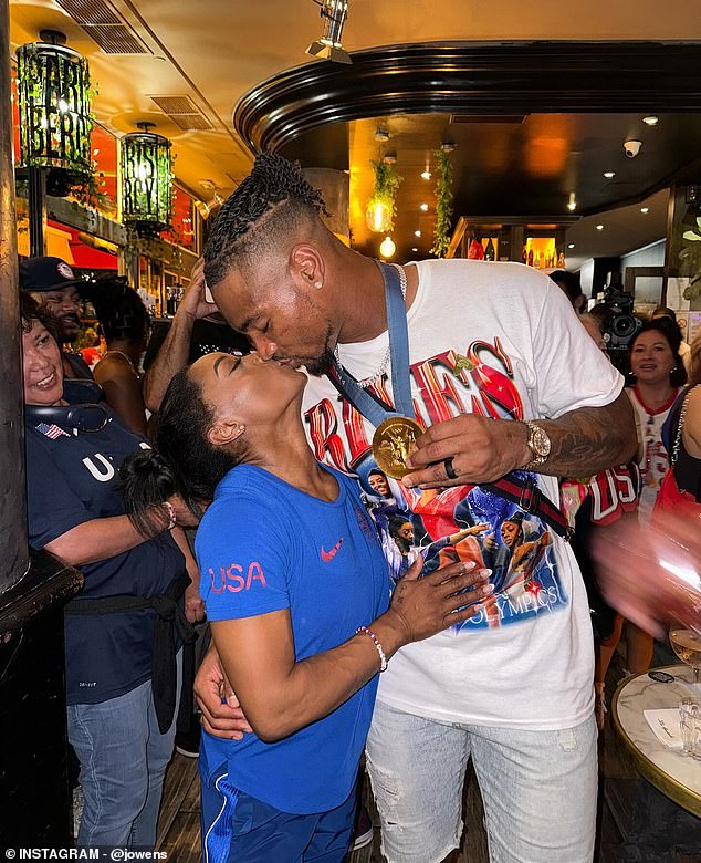 Jonathan Owens paid tribute to wife Simone Biles after winning gold at the Paris Olympics