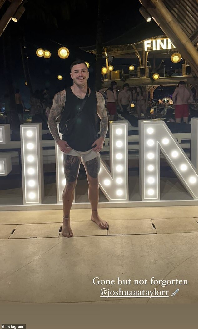Joshua Taylor-Myles shows off the results of his tattoo cover-up outside FINNS beach club in Bali