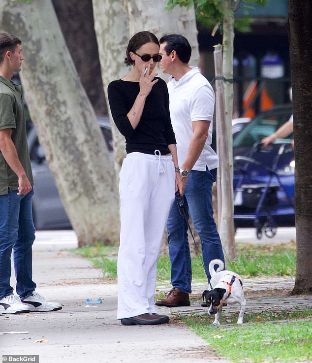 Ella Emhoff was spotted in Brooklyn, New York, smoking a cigarette with her dog Jerry while in the company of her Secret Service agents