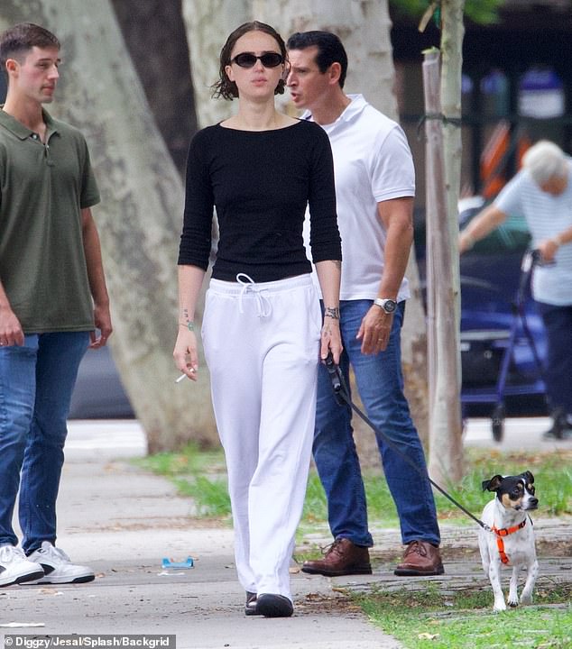 Vice President Kamala Harris' stepdaughter walks her dog in Brooklyn on July 25