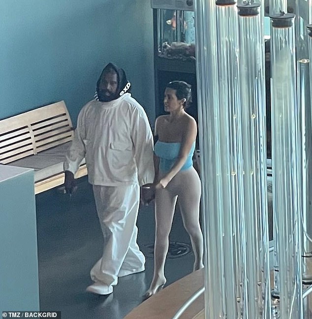 Kanye West's wife Bianca Censori, 29, wore a striking look as the couple visited a science museum in San Francisco on Thursday, July 4