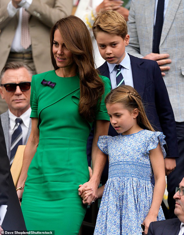 The Princess of Wales and Princess Charlotte in the Royal Box on Centre Court during the 2023 Championships