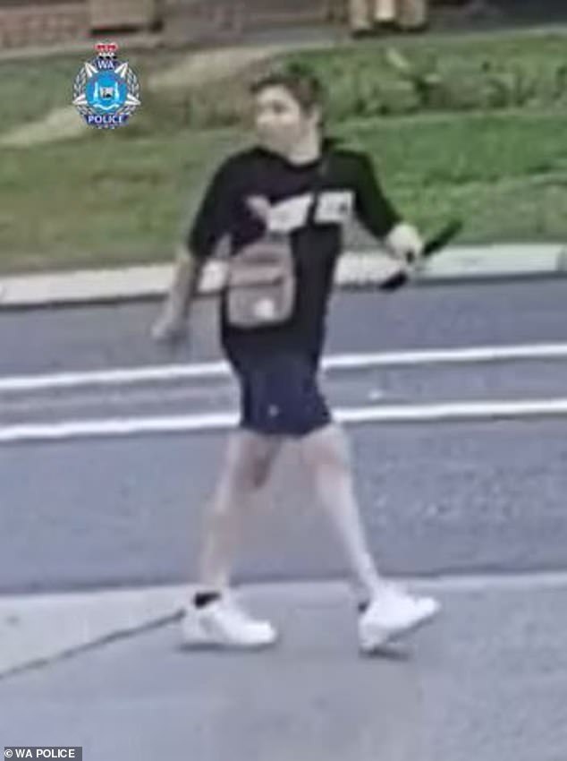 One man is described as light-skinned, with short brown hair and wearing a black T-shirt with a white pattern, black shorts and white shoes