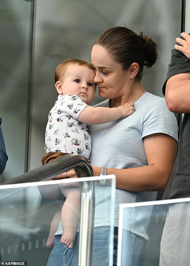 Barty (pictured with son Hayden) returns to the court at Wimbledon for an exhibition match, but one tennis star believes she can make a full comeback