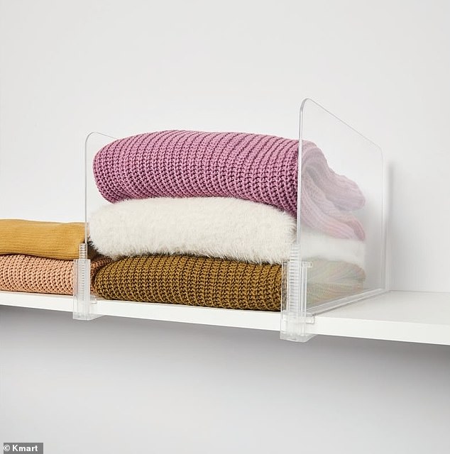 The plastic dividers come in a pack of two and are designed to keep shelves organized