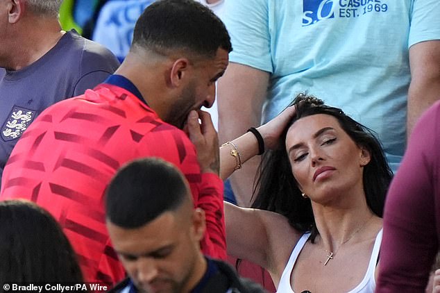 Kyle Walker, 34, and his wife Annie Kilner, 30, enjoyed a 40-year reunion after England beat Switzerland in the quarter-finals of the European Championships in Dusseldorf on Saturday