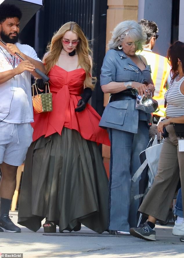 Lindsay Lohan and Jamie Lee Curtis appeared in great spirits as they continued filming for Freaky Friday 2 in Los Angeles on Thursday