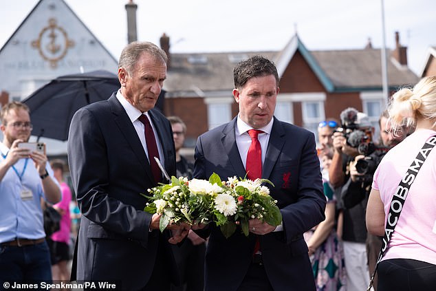 Liverpool legends Robbie Fowler and Phil Thompson paid their last respects at the scene of the stabbing in Southport on Tuesday