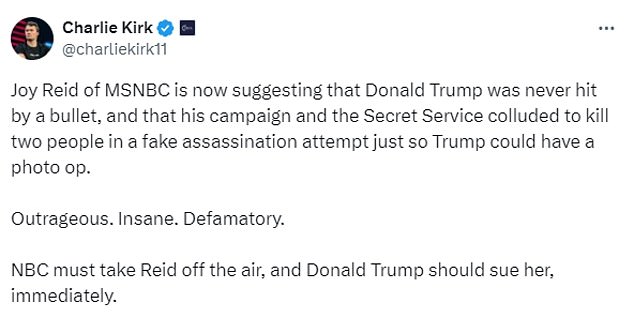 Conservative commentator Charlie Kirk led the criticism of Reid's comments, when he called on MSNBC to 