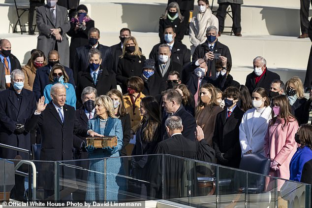 Biden, along with Dr. Jill Biden, Ashley Biden, Hunter Biden and their grandchildren, is sworn in as President of the United States