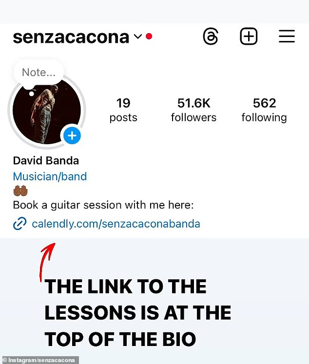 To bring in extra money, David primarily teaches guitar lessons online and potential students can book lessons through his Instagram page, which currently has almost 52,000 followers.