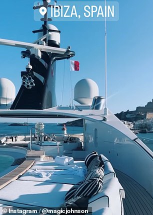 Johnson gave a glimpse of the yacht's upper deck on Instagram