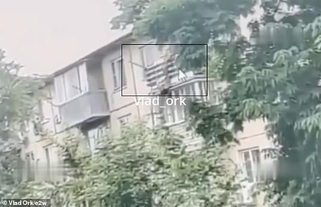 The moment a Russian man, now in prison for murder, throws his mother-in-law from the fifth floor to her death in Artyom, in Russia's Far East