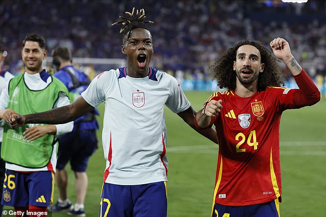 Marc Cucurella (right) performed excellently for Spain on their way to the European Championship final