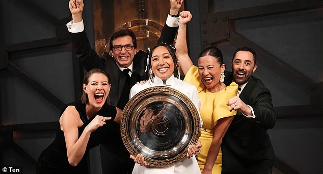 The Victoria barista, 28, who won the gruelling cooking competition on Tuesday, said she appreciated the judges' tough criticism as it helped her push herself. Pictured with the judges after winning