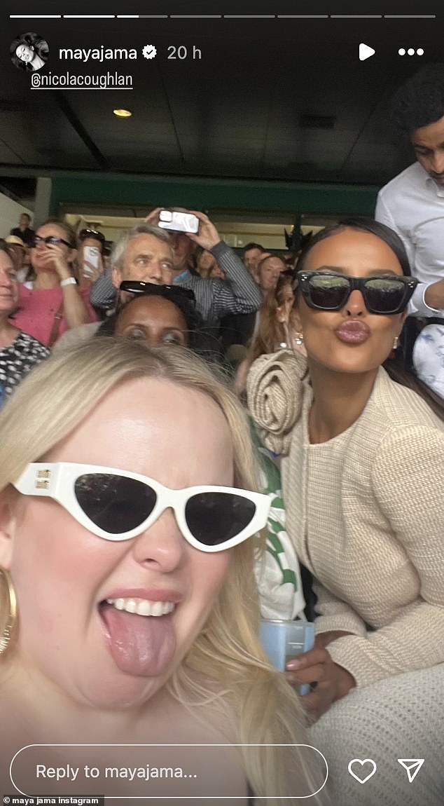 Maya Jama, 29, had the time of her life at Wimbledon on Saturday, enjoying the posh sporting event alongside the likes of Nicola Coughlan (pictured), Maisie Williams and Pink