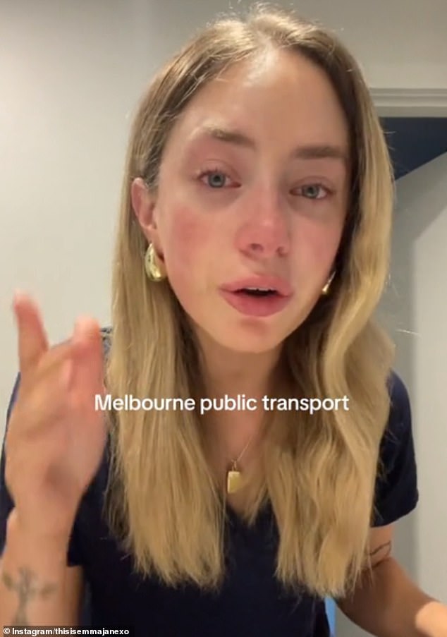 Melbourne nursing student Emma Jane (pictured) cried after a confrontation with a public transport inspector in Myki on Monday