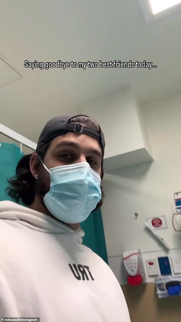 Michael Brunelli (pictured) captured his fiancée Martha Kalifatidis undergoing surgery to remove her breast prostheses in an emotional video on Tuesday