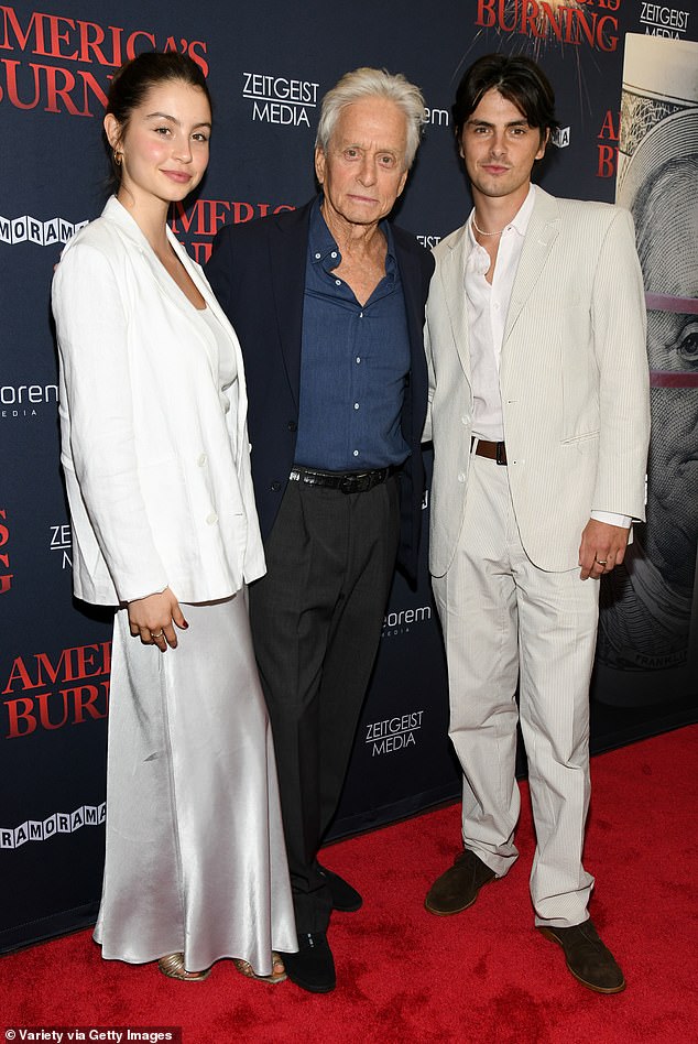 Michael Douglas attended the premiere of America's Burning in New York City on Wednesday with son Dylan and daughter Carys