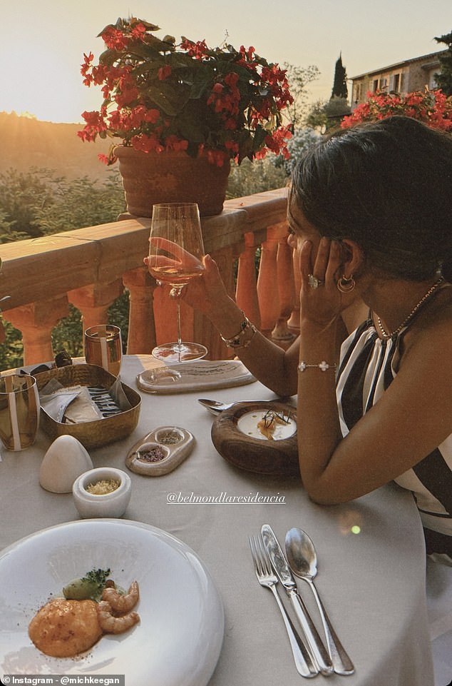 Michelle shared a photo of herself enjoying wine at a dining table on her story and tagged the location as La Residencia, A Belmond Hotel