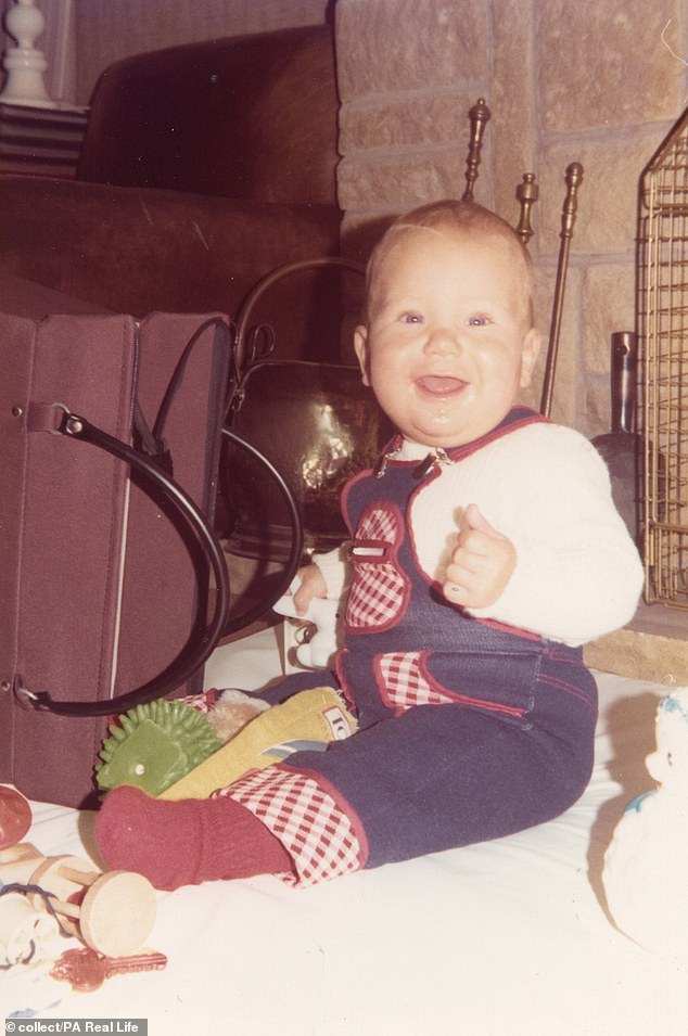 Mrs Cooper's son Hamish is pictured smiling in late 1974