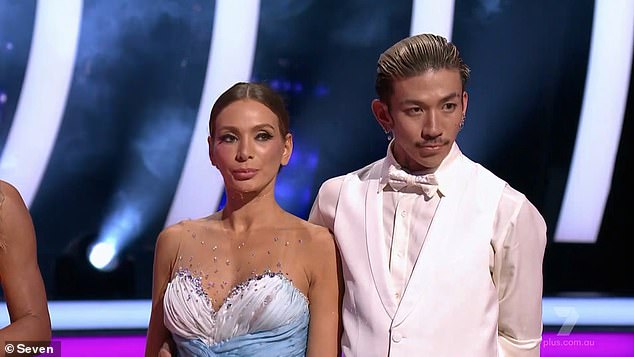 Nadia Bartel has been kicked off Dancing With The Stars after her tango was labelled 'messy' and 'sloppy'. Pictured next to partner Lyu Masuda