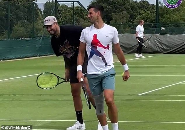 Nick Kyrgios and Novak Djokovic took to the court for a training session at Wimbledon