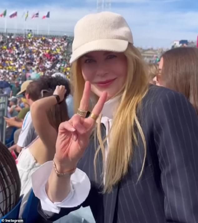 Nicole Kidman (pictured) surprised her Brazilian followers on Sunday when she sat among her South American fans to watch the skateboarding competition at the Paris Olympics