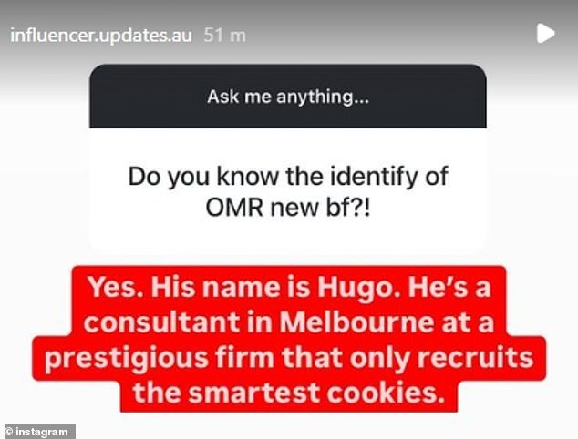 Instagram account Aussie Influencer Opinions posted a message on Instagram Stories on Tuesday, claiming the handsome guy's name is Hugo. 