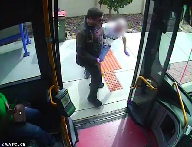 The 72-year-old was punched to the ground by another man (pictured) at a bus stop on Hutton Street, in Osborne Park, in Perth's northwest, on May 12.