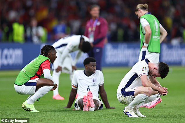 England's players look devastated after their defeat to Spain in the Euro 2024 final on Sunday