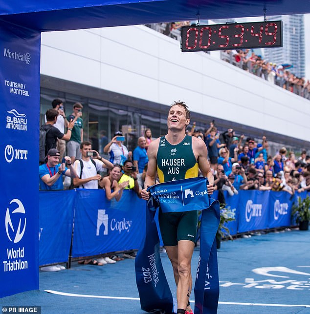 When asked if he would swim in the Seine despite the weather, Australian top medal contender Matt Hauser (pictured) said: 'I would do the blood oath'