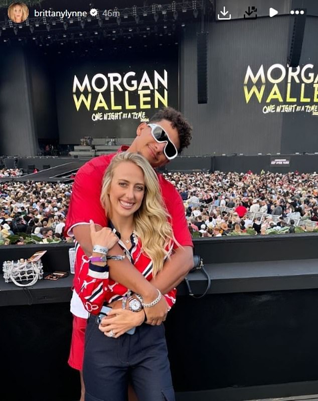 Patrick and Brittany Mahomes posted a photo of them at a Morgan Wallen show in London