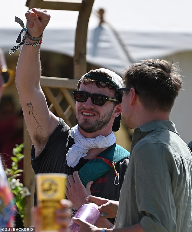 Paul Mescal was photographed reportedly smelling a suspicious substance from a bag while partying with friends at Glastonbury on Sunday