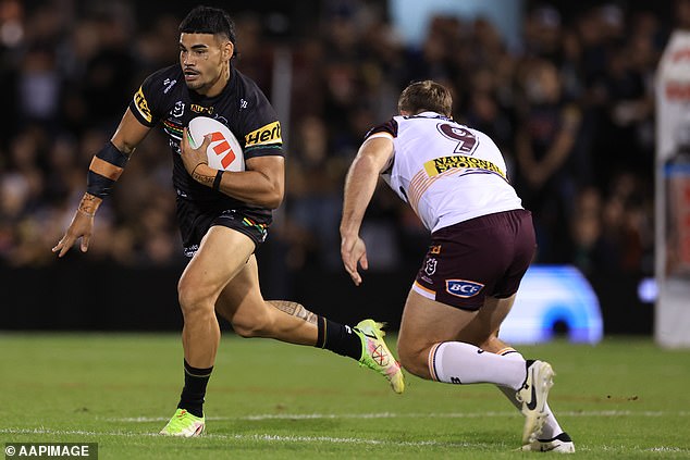 May (pictured left playing against Manly) had signed a two-year, $1.2 million contract extension with the Panthers in March, but that money is now off the table following his split with the club