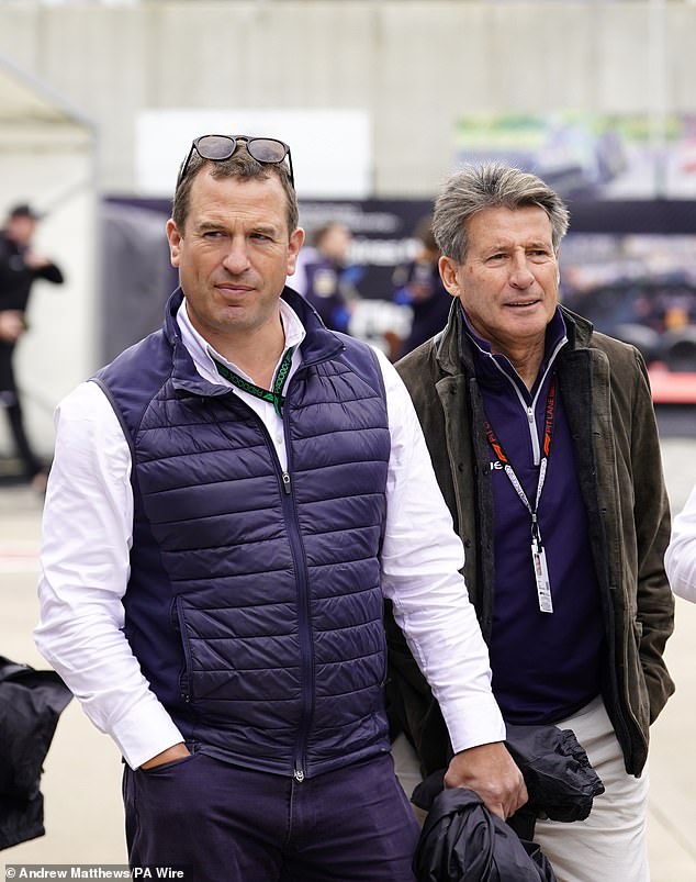 The King's 46-year-old nephew looked ready for action as he arrived at the Silverstone Circuit in Northamptonshire with International Association of Athletics Federations chairman Sebastian Coe