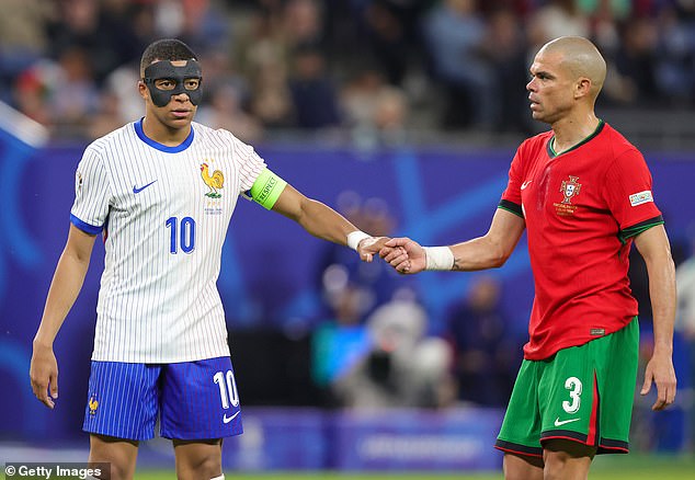 Kylian Mbappe (left) and Pepe (right) were evenly matched during the quarter-finals