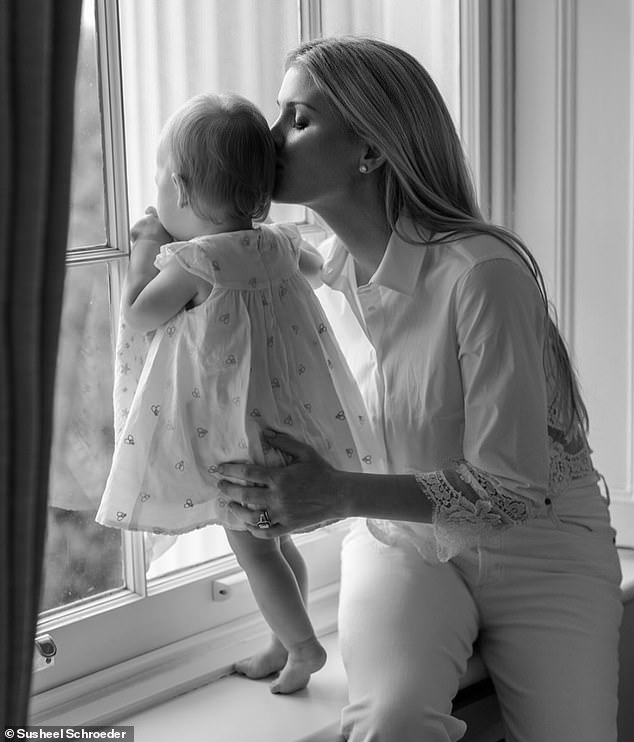 Pictured: Lady Kitty Spencer and her daughter Athena.  The proud mother announced her daughter's name by sharing this black and white image on her Instagram
