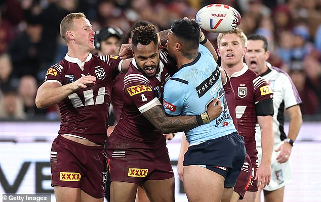 Queensland had no answers to NSW stars Spencer Leniu (pictured right), Liam Martin and Cameron Murray